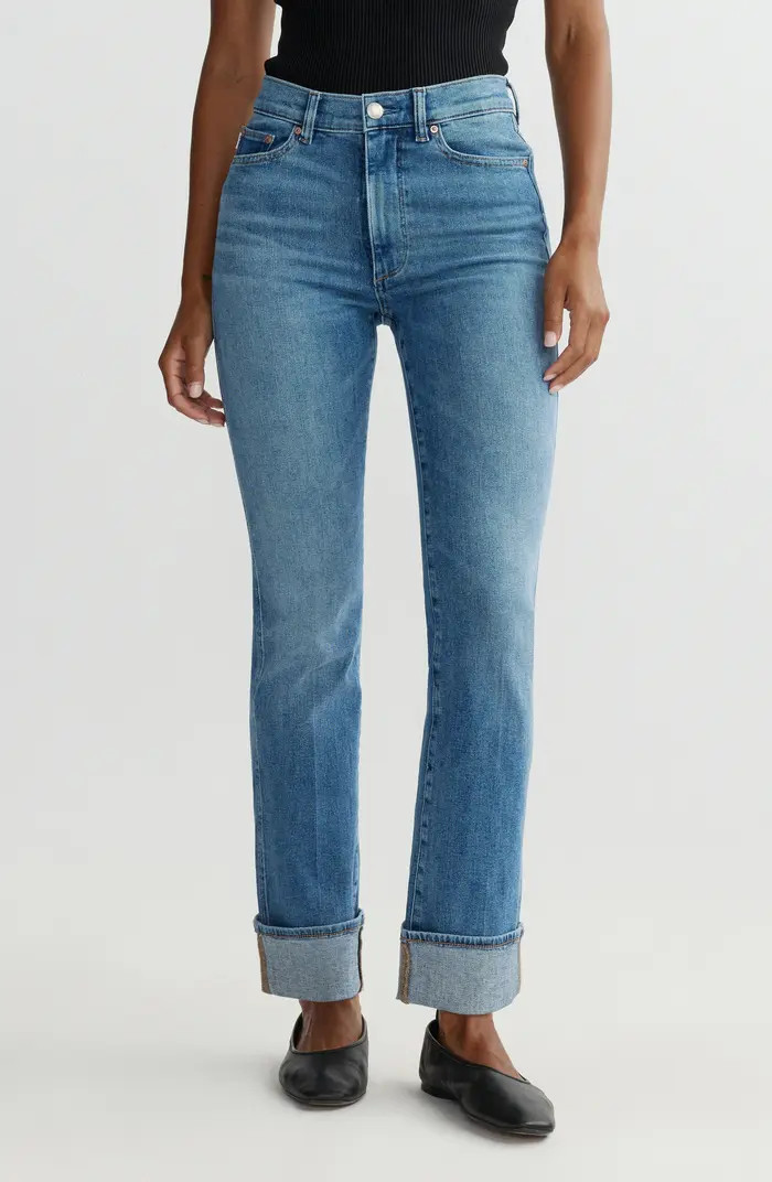 Halle Straight High Waist Instasculpt™ Cuff Jeans | Nordstrom