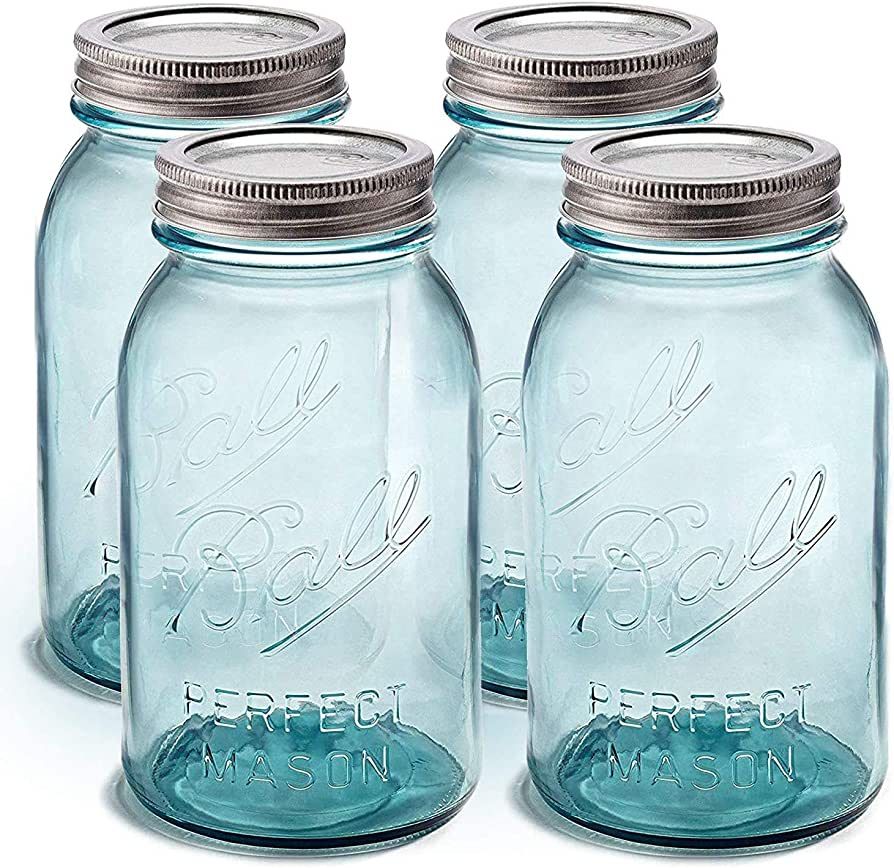 Aqua Canning Jars 32 oz Regular Mouth - Set of 4 Vintage Mason Jars Aqua-colored glass with Airti... | Amazon (US)