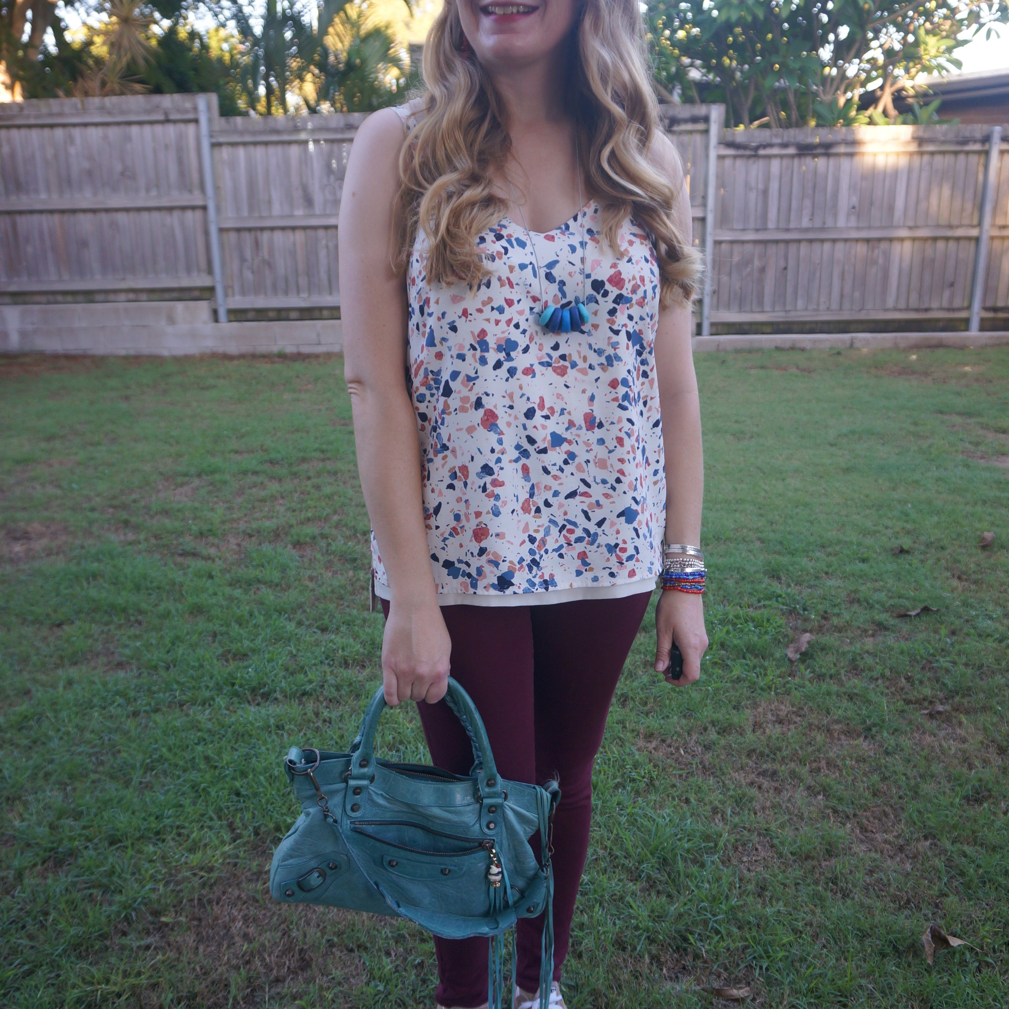 Terrazzo print tank with newly thrifted burgundy jeans and turquoise Balenciaga first bag ❤️💙

#LTKbag #LTKsummer #LTKaustralia