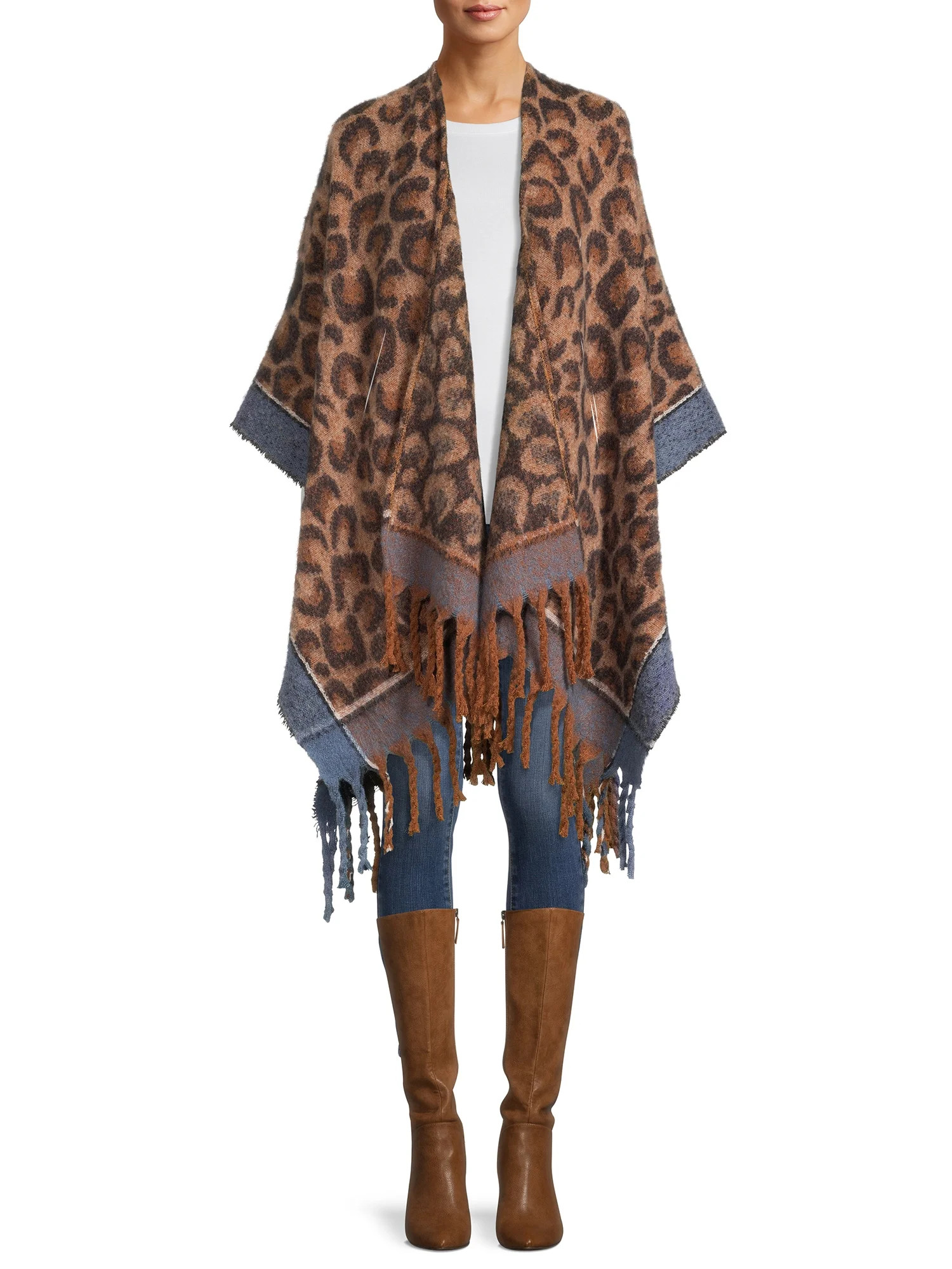 Scoop Women's Denim Leopard Ruana Wrap | Walmart (US)