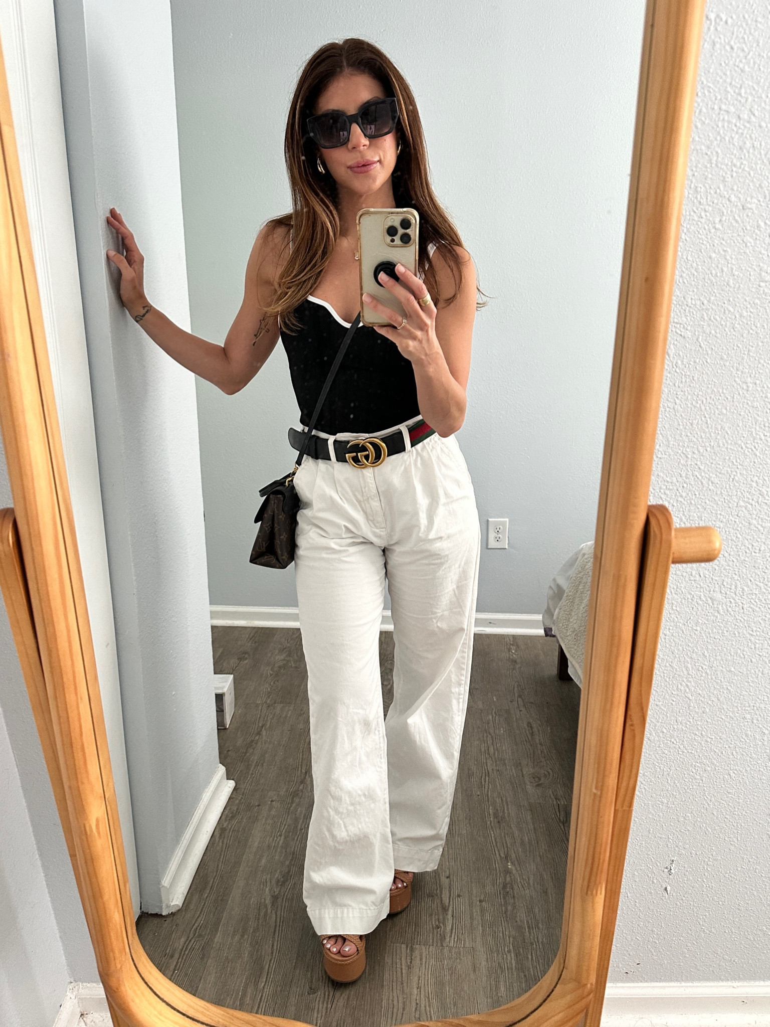 I love these ultra tall cut out platform sandals! They look chic with dresses, skirts, jeans, wide leg pants, and rompers and jumpsuits! They are almost 6 inches high so perfect to wear with ultra long pants you haven’t hemmed yet 😆 Best part: they’re on sale!! 