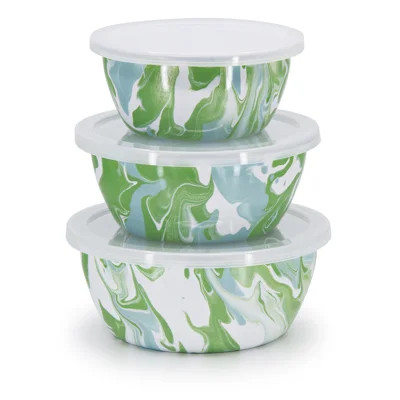 Golden Rabbit Enamelware Modern Monet Set of 3 Nesting Bowls with Lids | Wayfair North America