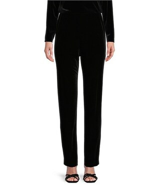 Stretch Velvet Slim Leg Flat Front Pull-On Pants | Dillard's
