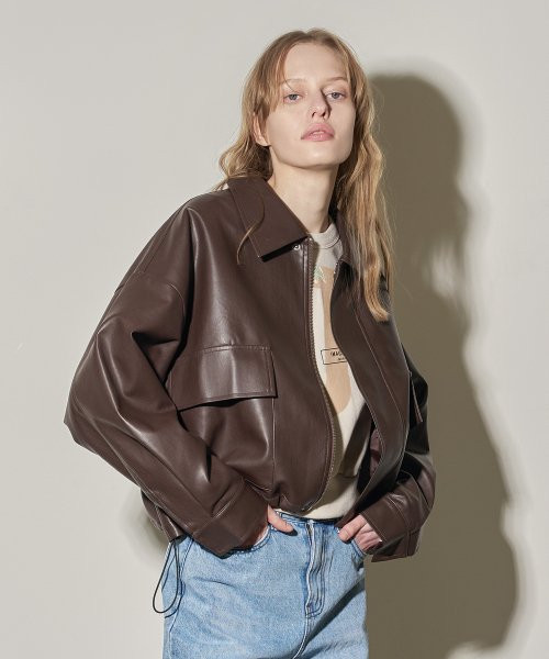 Daily Crop Leather Jacket (Brown) | Musinsa Global