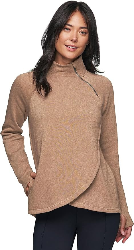 RBX Activewear Women's Fleece Pullover Sweatshirt With Zip Mock Neck, Pockets and Thumb Holes | Amazon (US)