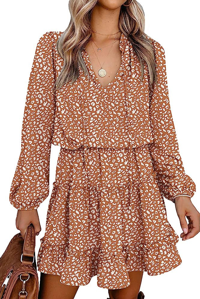 Women Casual Fall Dresses Tan Dress Long Sleeve Fall Dress With Sleeves Beige Dress Brown Dress | Amazon (US)