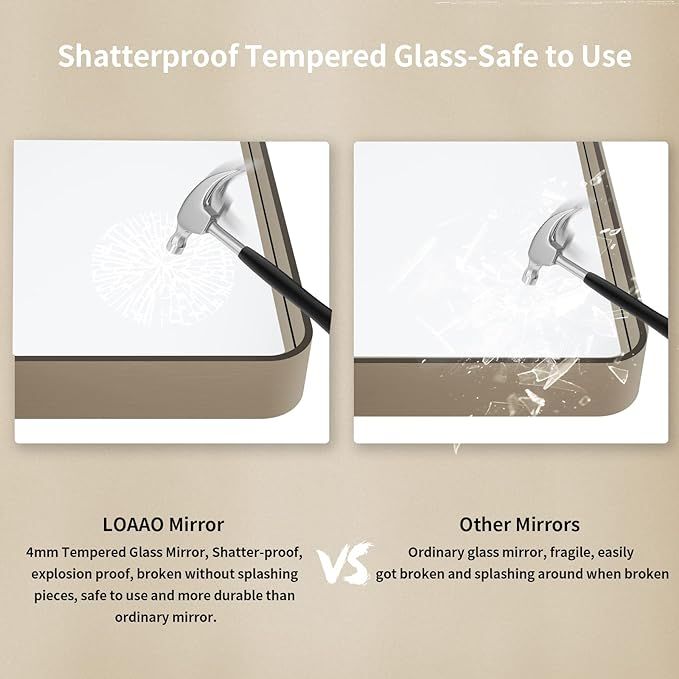 LOAAO 28”X36” Bronze Bathroom Mirrors for Vanity, Rounded Rectangle Brushed Bronze Metal Fram... | Amazon (US)