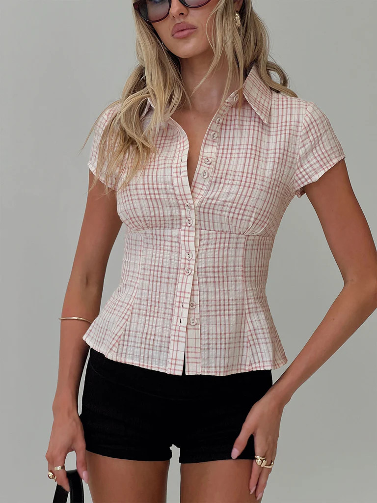 Cottesloe Blouse Top Pink Check | Princess Polly US