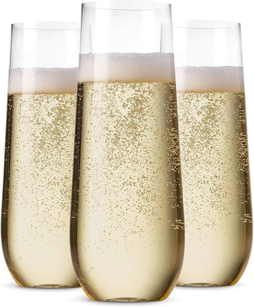 Munfix 24 Pack Stemless Plastic Champagne Flutes Disposable 9 Oz Clear Plastic Toasting Glasses S... | Amazon (US)