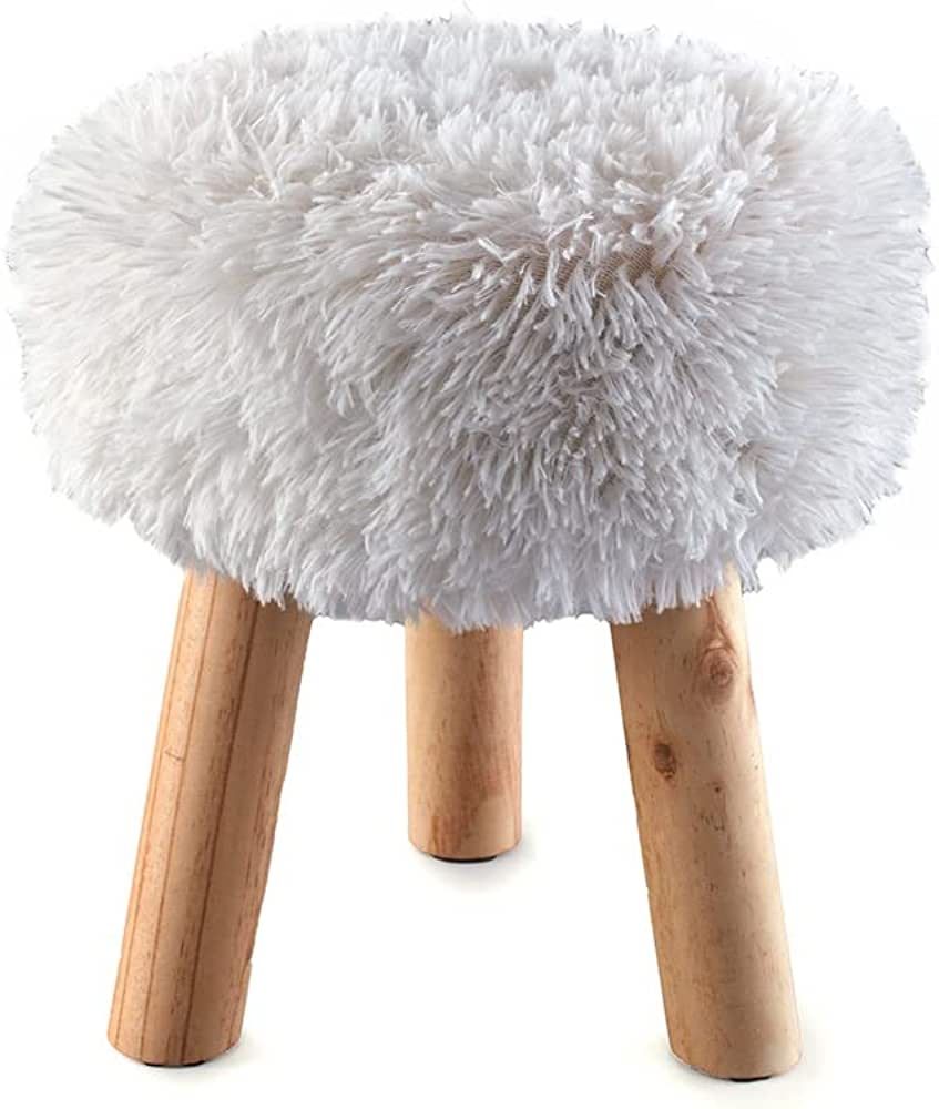 The Lakeside Collection Faux Fur Covered Ottoman - Shabby Chic Foot Rest or Seat - White | Amazon (US)