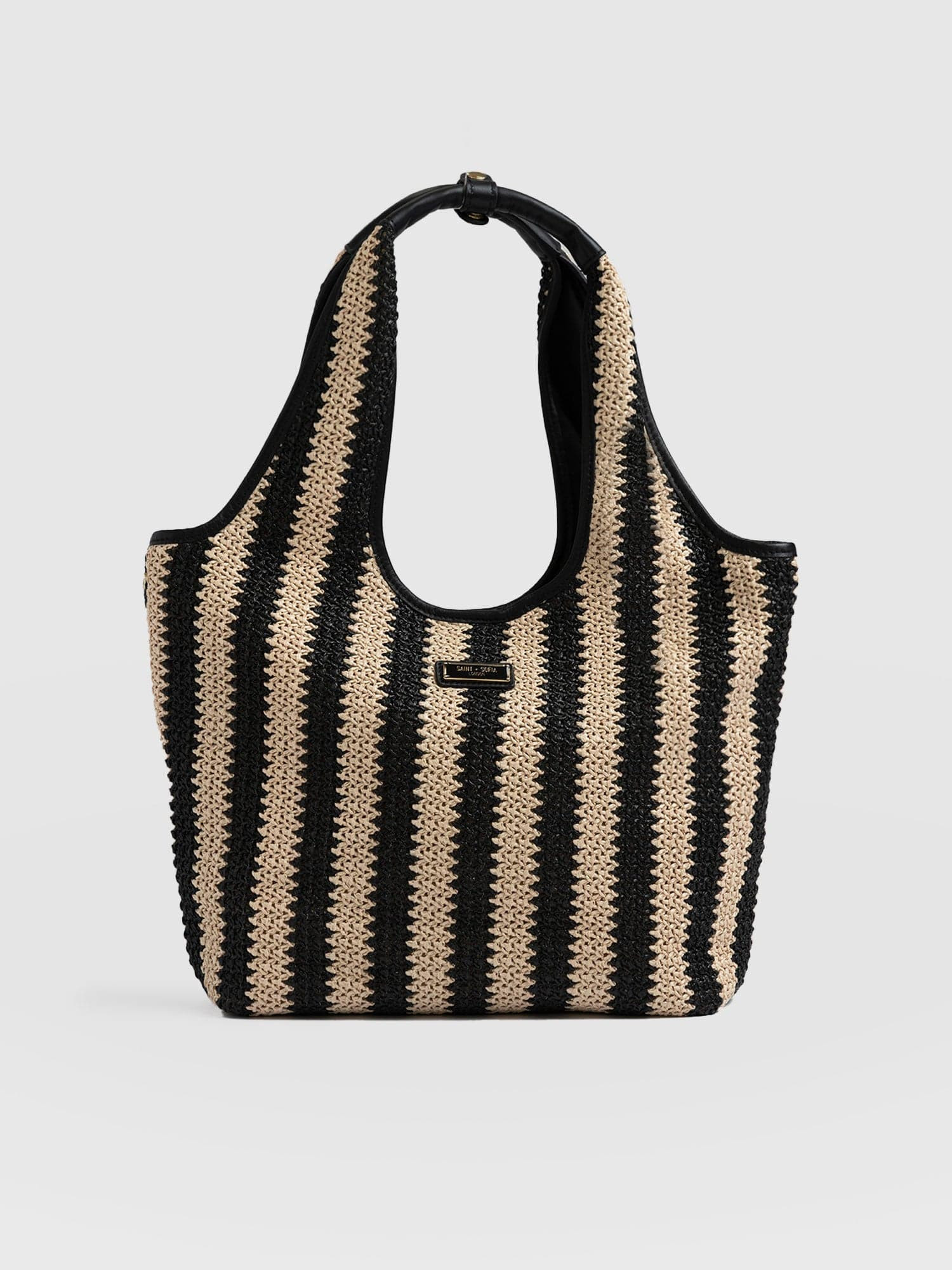 Stella Shoulder Tote Bag - Beige/Black Raffia | Saint + Sofia