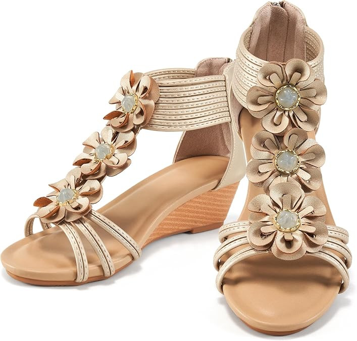 FUDYNMALC Womens Sandals Wedge Shoes: All-Day Comfort Dressy Wedges 2026 with Zipper Open Toe Sum... | Amazon (US)