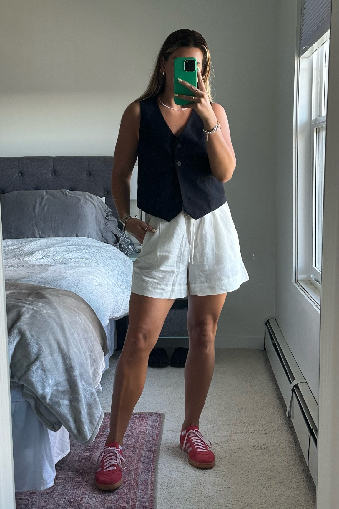 simple chic ootd 
Vest is Zara size small 
shorts size small 
size down in adidas shoes 

#LTKshoes #LTKsummer #LTKstyletip