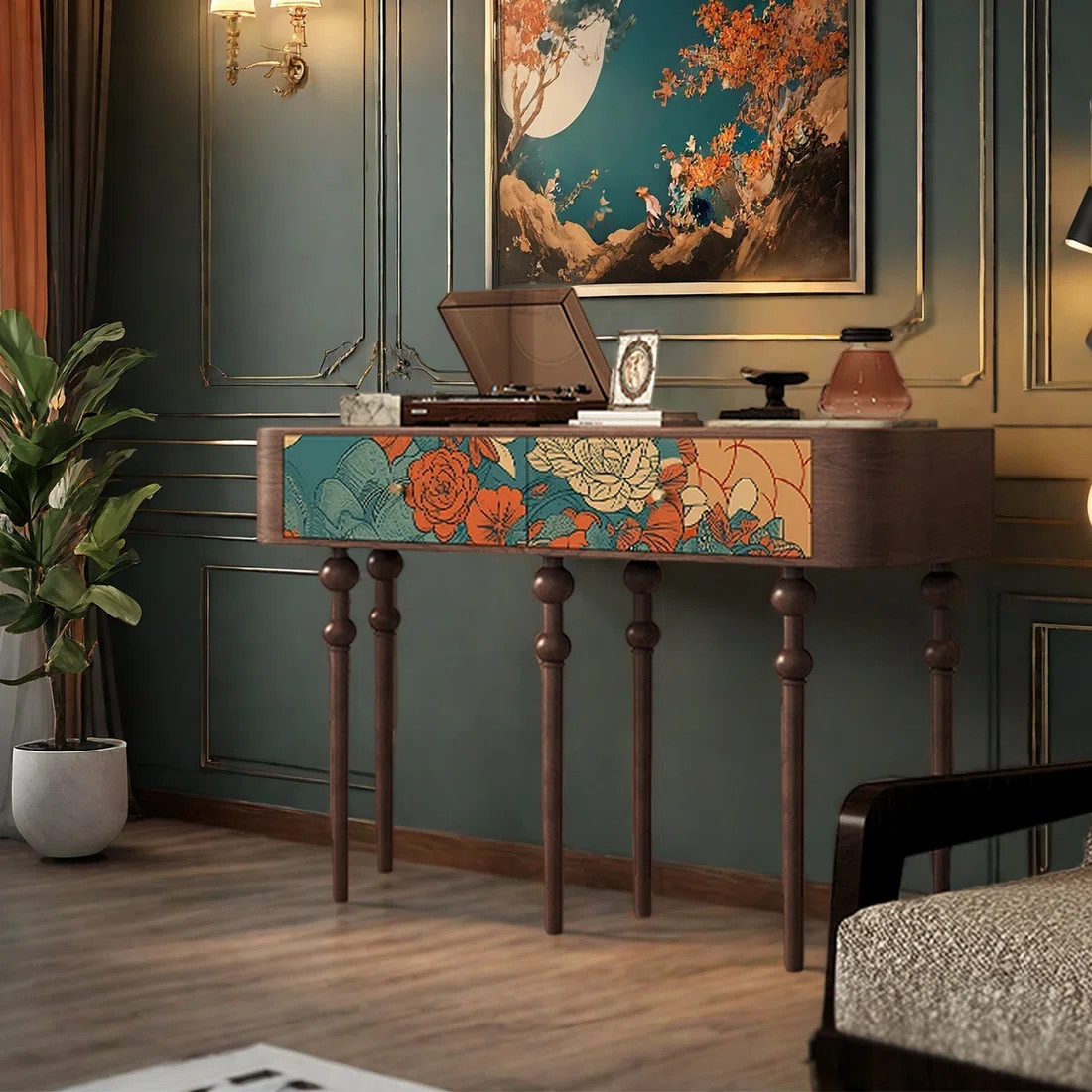Artistic floral pattern wooden console table. | Wayfair North America