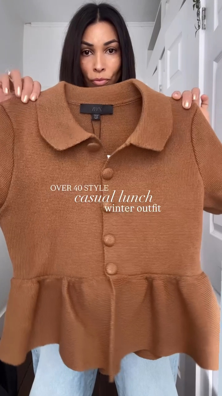 Over 40 style casual lunch outfit with jeans and peplum sweater from Zara

#LTKOver40 #LTKStyleTip #LTKFindsUnder100