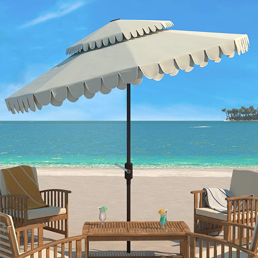 Safavieh PAT8206C Outdoor Elegant Valance Beige and White 9-Foot Double Top UV Protected Umbrella | Amazon (US)