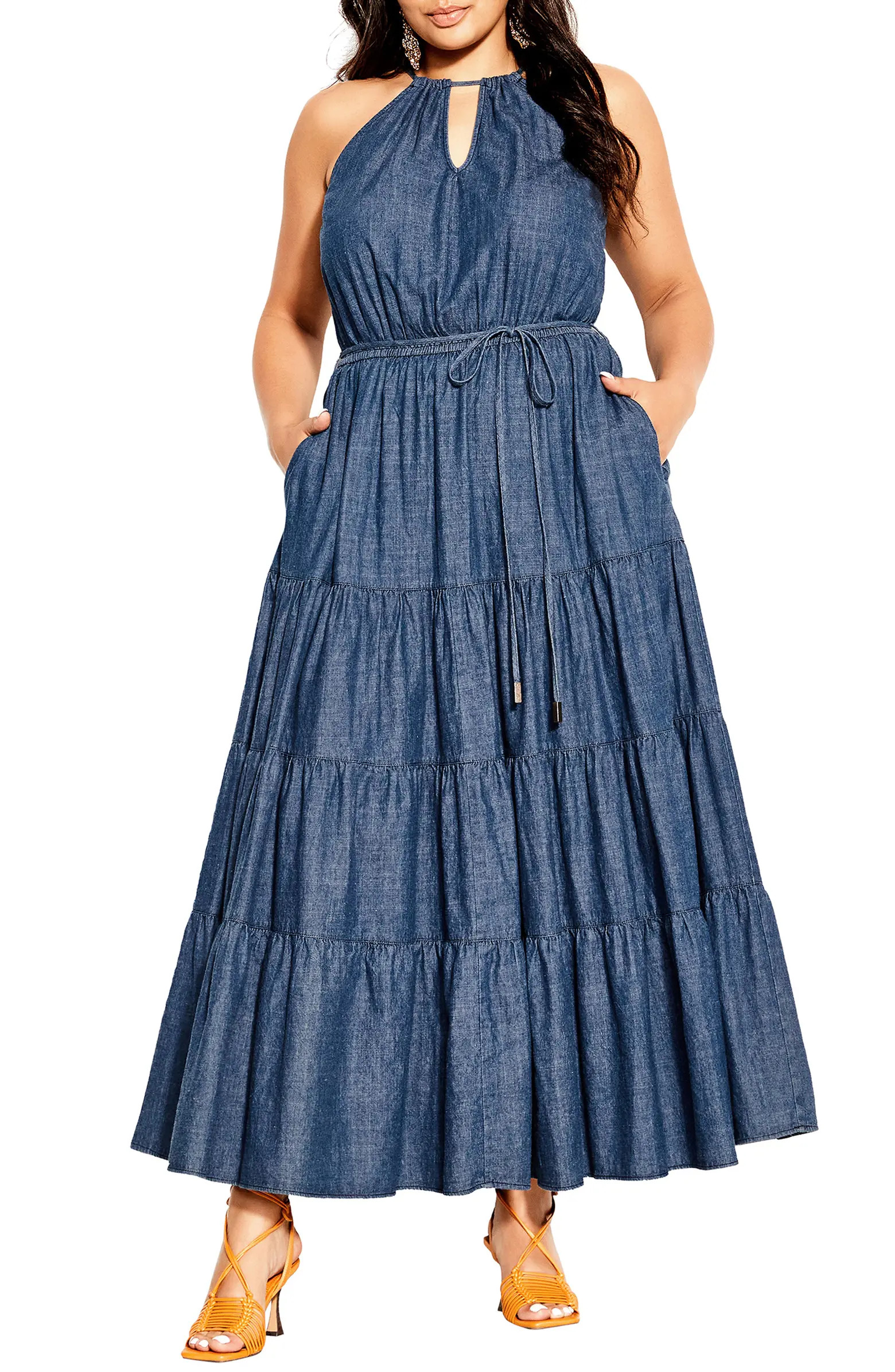City Chic Hamptons Tie Waist Tiered Maxi Dress | Nordstrom | Nordstrom
