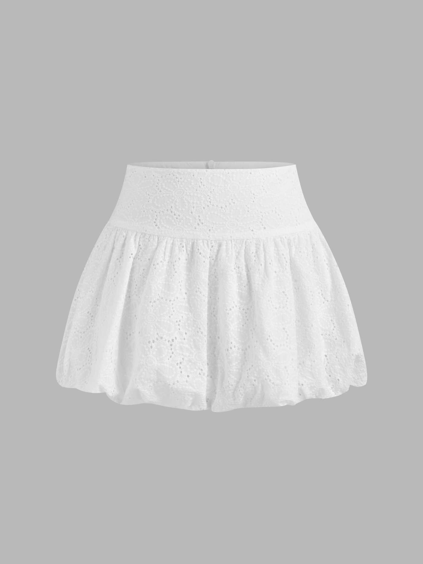 Broderie Anglaise 100% Cotton Low Rise Solid Bubble Hem Mini Skirt | Cider