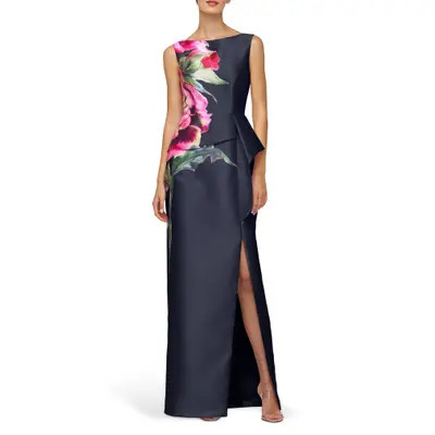 Kay Unger Luciana Placed Floral Column Gown in Blush at Nordstrom, Size 14 | Nordstrom