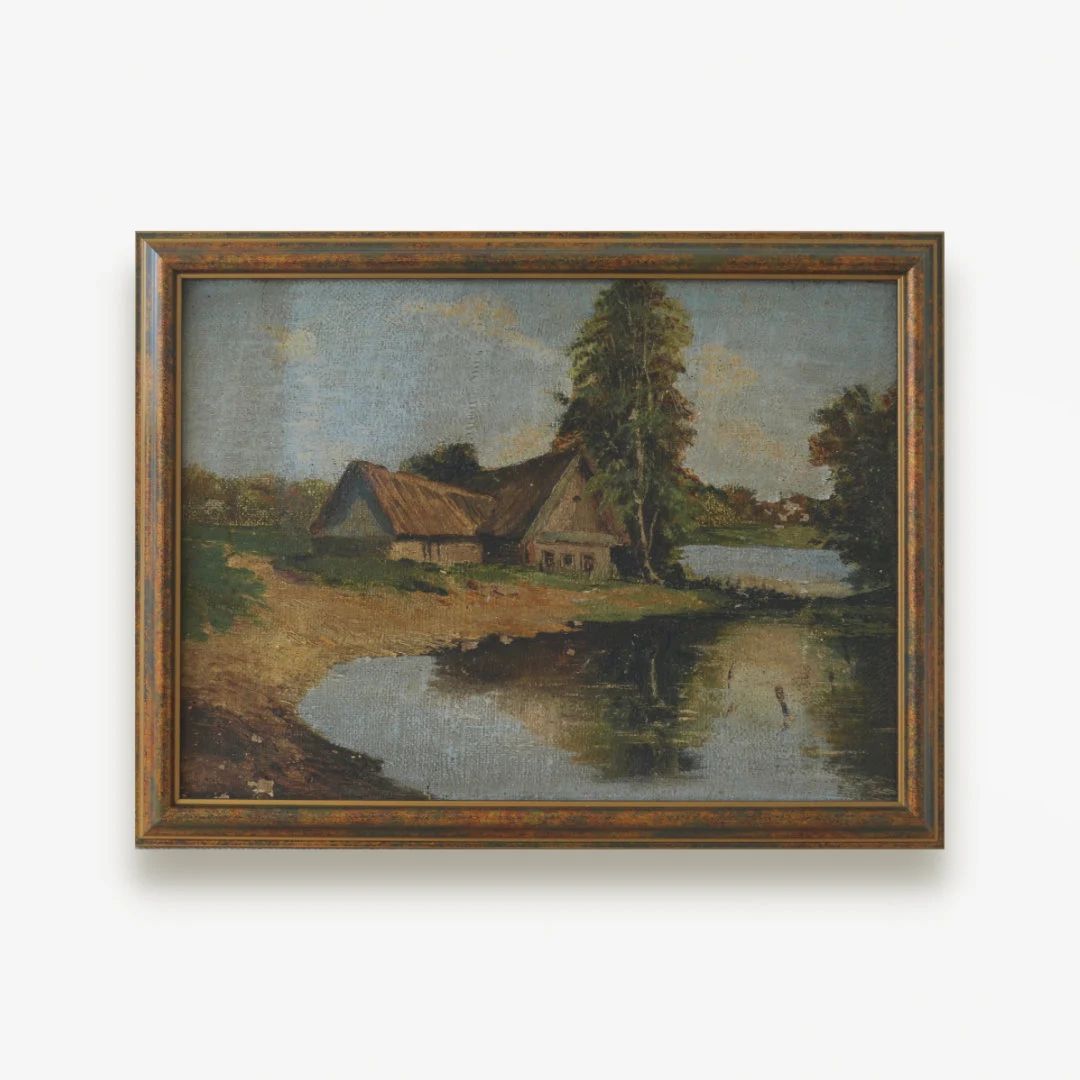 Antique framed oil painting. By Ukrainian artist. Detailed realist rural landscape houses by the ... | Etsy (US)