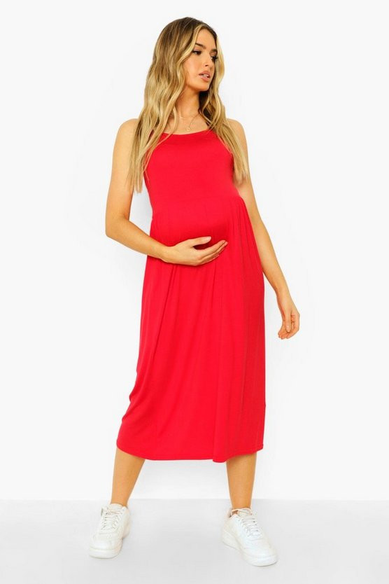 Maternity Strappy Midi Smock Dress | Boohoo.com (US & CA)