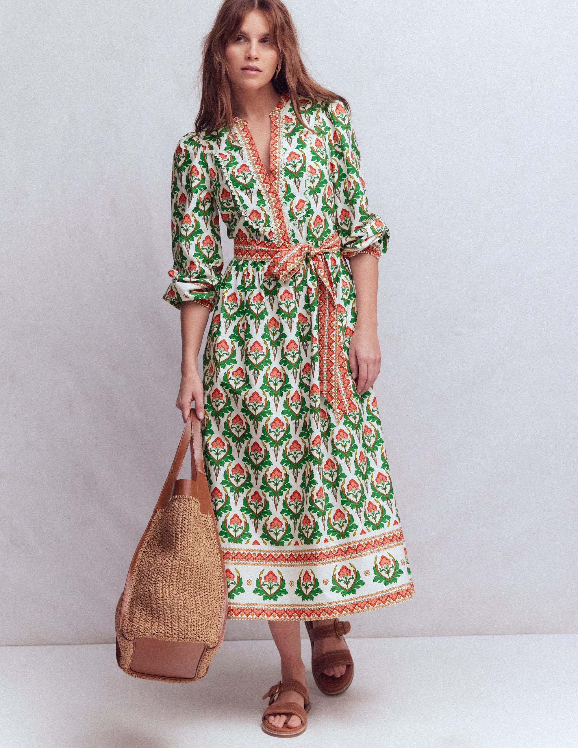 Cary Cotton Midi Dress-Multi, Ornamental Stamp | Boden (US)