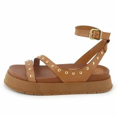 Sandália Papete Feminina Flatform Tiras Conforto em Couro Maria Paula Camel | Dafiti (BR)