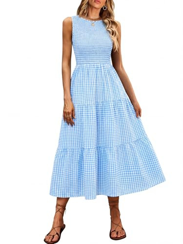 ANRABESS Women's Summer Casual Maxi Dress Sleeveless Crewneck Smocked 2026 Flowy Plaid Tiered Boh... | Amazon (US)