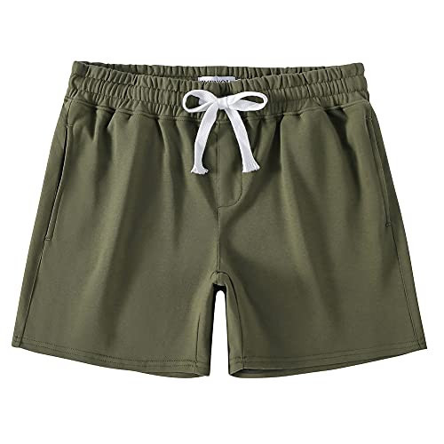 NIMENJOJA Mens 5.5" Athletic Gym Sweat Shorts Cotton Jogger Workout Lounge Jersey Zipper Pocket Shorts Olive | Amazon (US)