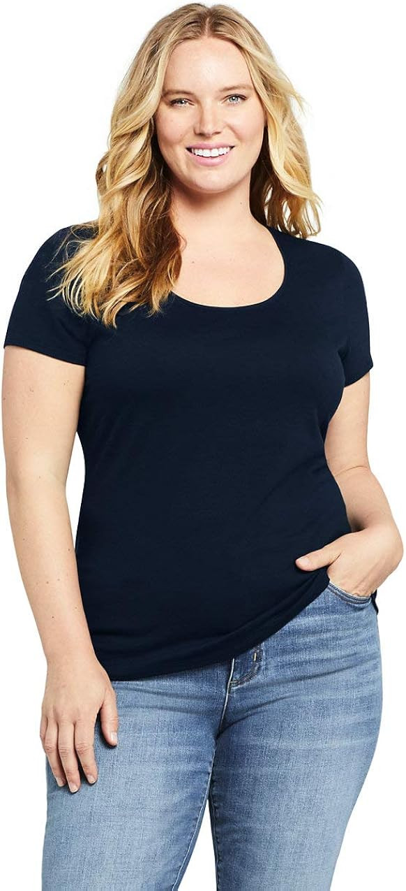 Lands' End Women's Lightweight Fitted Short Sleeve Scoop Neck T-Shirt | Amazon (US)