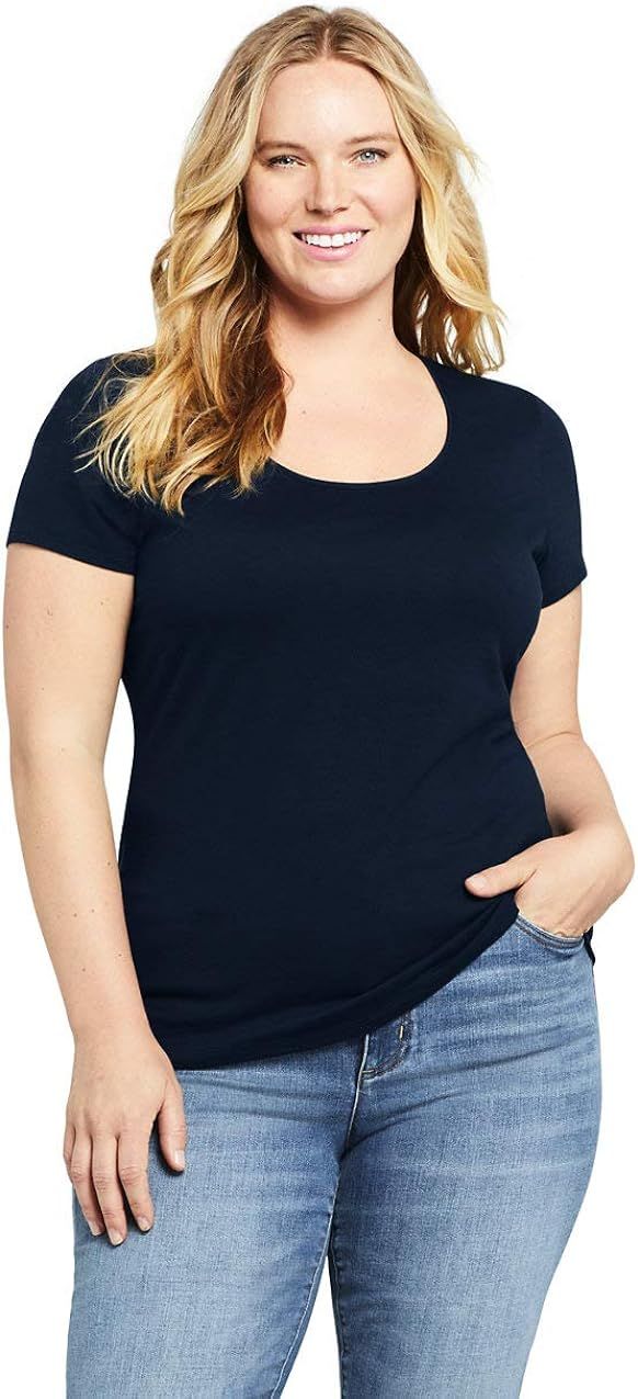 Lands' End Women's Lightweight Fitted Short Sleeve Scoop Neck T-Shirt | Amazon (US)