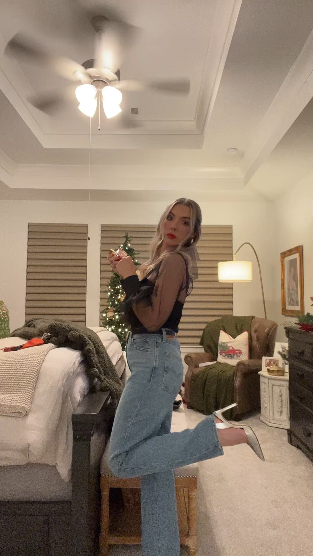 Blouse is old Zara. 27 in jeans. 

Date night outfit, holiday outfit, baggy jeans, Levi’s jeans, 90s jeans, hair bow, red lipstick, festive outfit, silver heels, ootd, ootn 

#LTKSeasonal #LTKHoliday #LTKbeauty