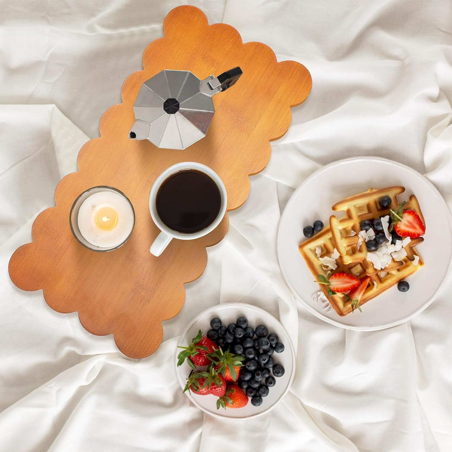 Scalloped Tray Scalloped Edge Serving Board Wooden Vanity Tray Charcuterie Decorative Tray for Ki... | Amazon (US)