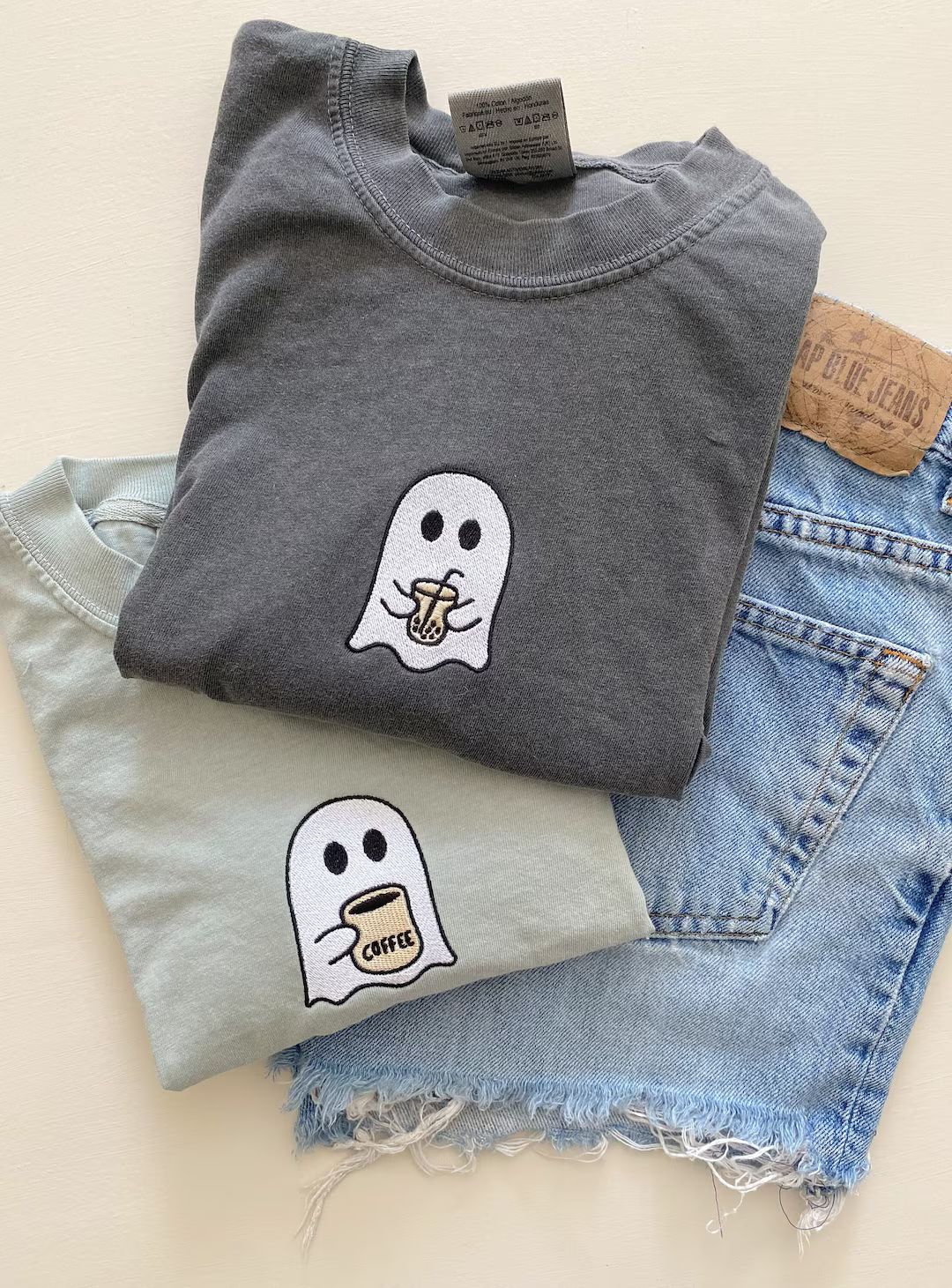 Little Ghost Coffee Tee -- Comfort Colors, Embroidered, Halloween Tee | Etsy (US)