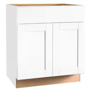 Shaker 30 in. W x 24 in. D x 34.5 in. H Assembled Base Kitchen Cabinet in Satin White with Ball-B... | The Home Depot