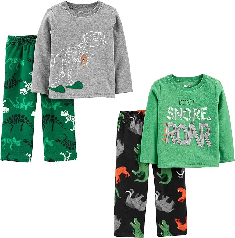 Amazon.com: Simple Joys by Carter's Baby Boys' 4-Piece Loose-Fit Fleece Pajama Set, Dinosaur, 12 ... | Amazon (US)