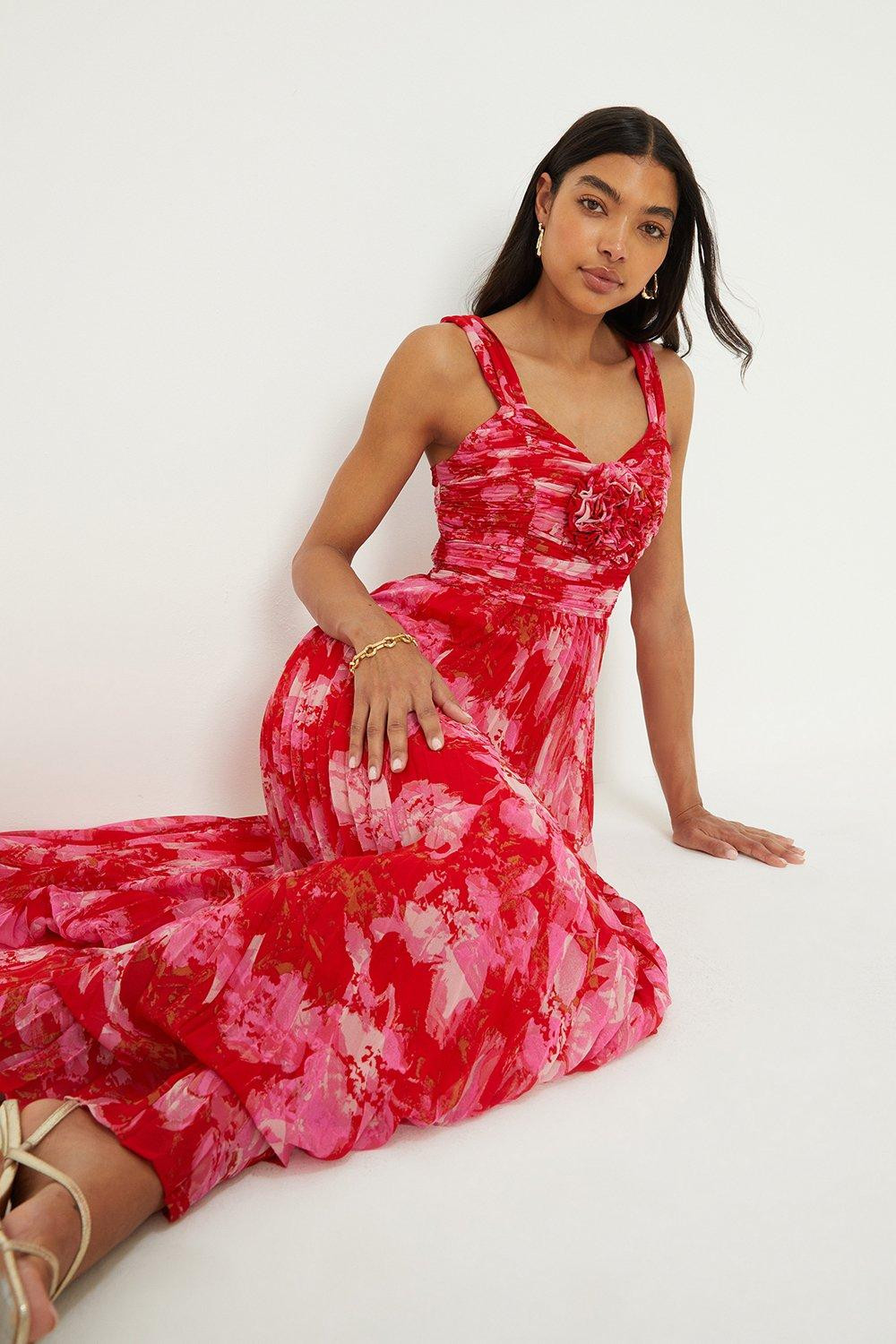 Dresses | Floral Print Pleated Corsage Dress | Dorothy Perkins | Dorothy Perkins (UK)