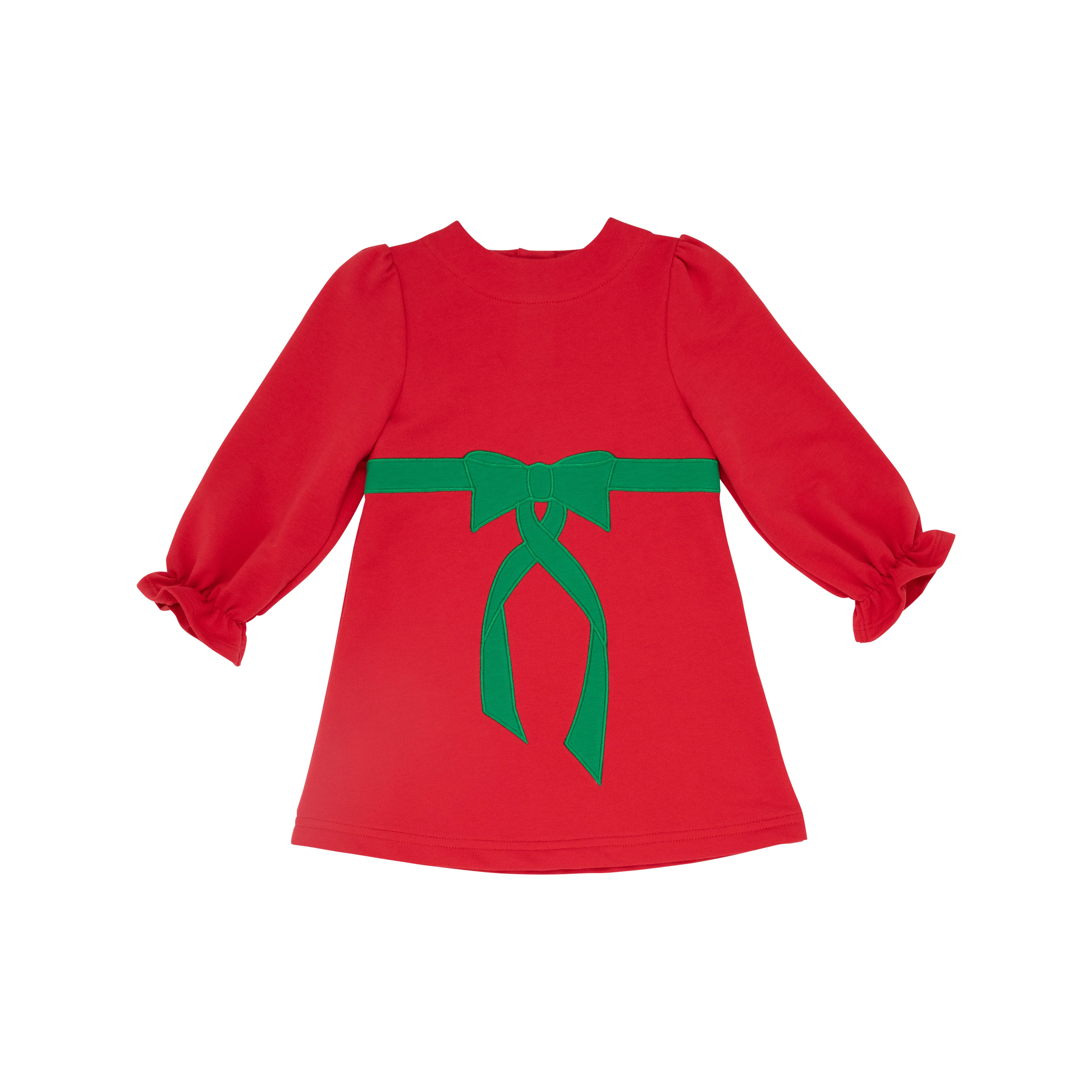 Eliza's Applique Dress - Richmond Red with Kiawah Kelly Green Bow | The Beaufort Bonnet Company