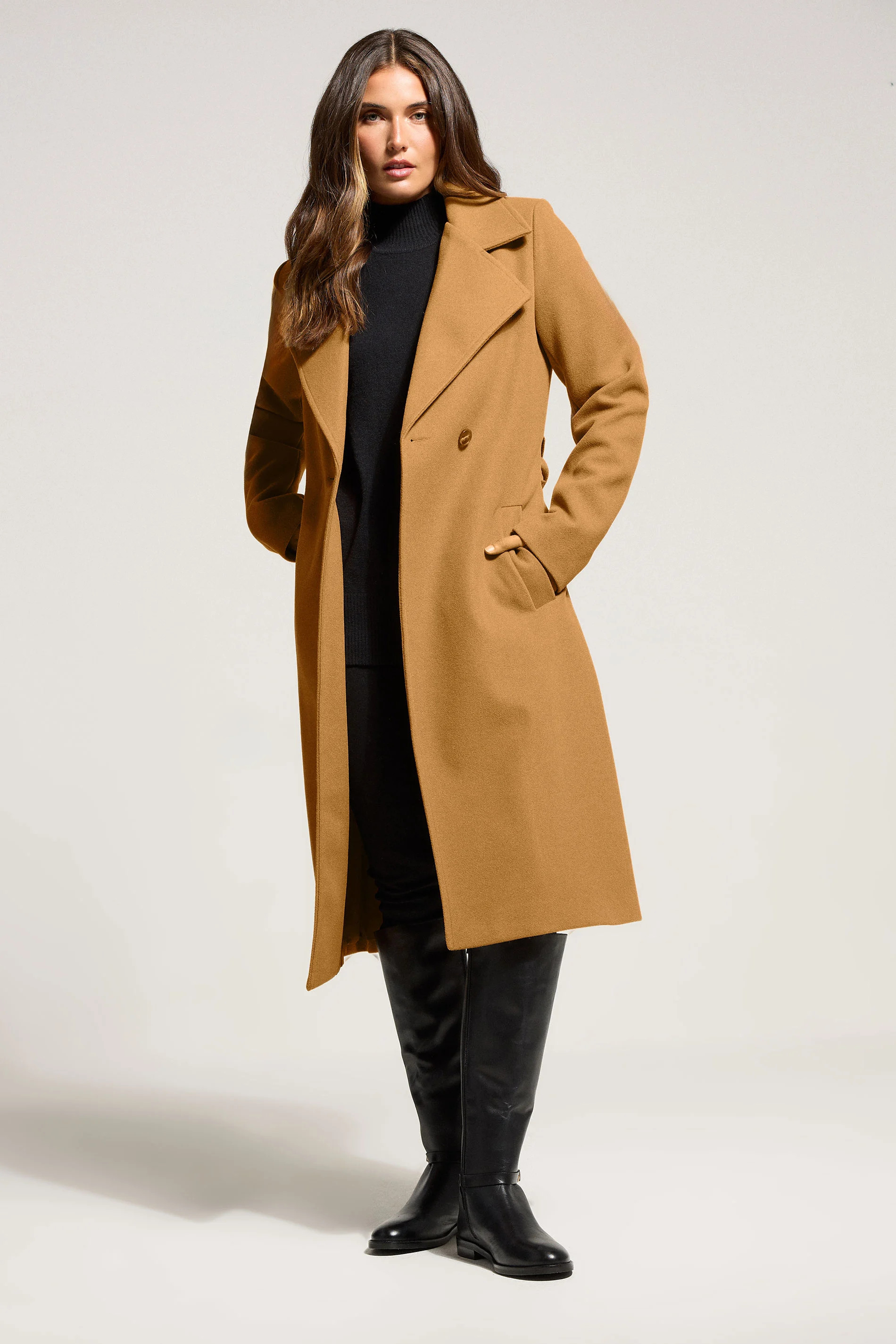 LTS Tall Beige Brown Formal Wrap Belted Midi Coat | Long Tall Sally