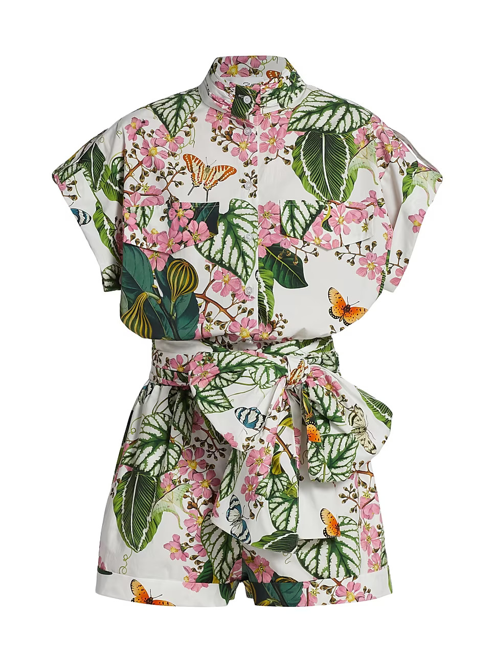 Belted Botanical-Print Romper | Saks Fifth Avenue