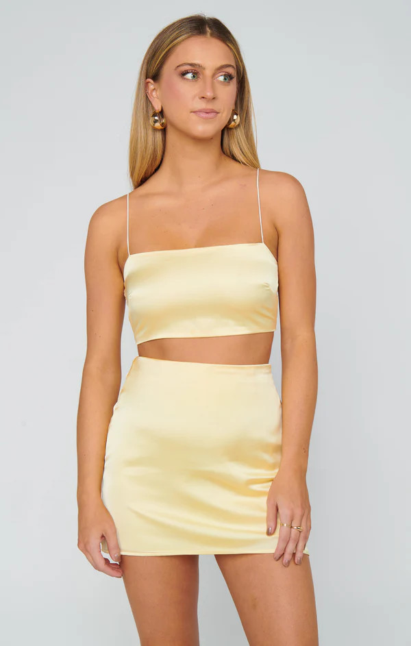All Night Skort ~ Pale Yellow Luxe Satin | Show Me Your Mumu