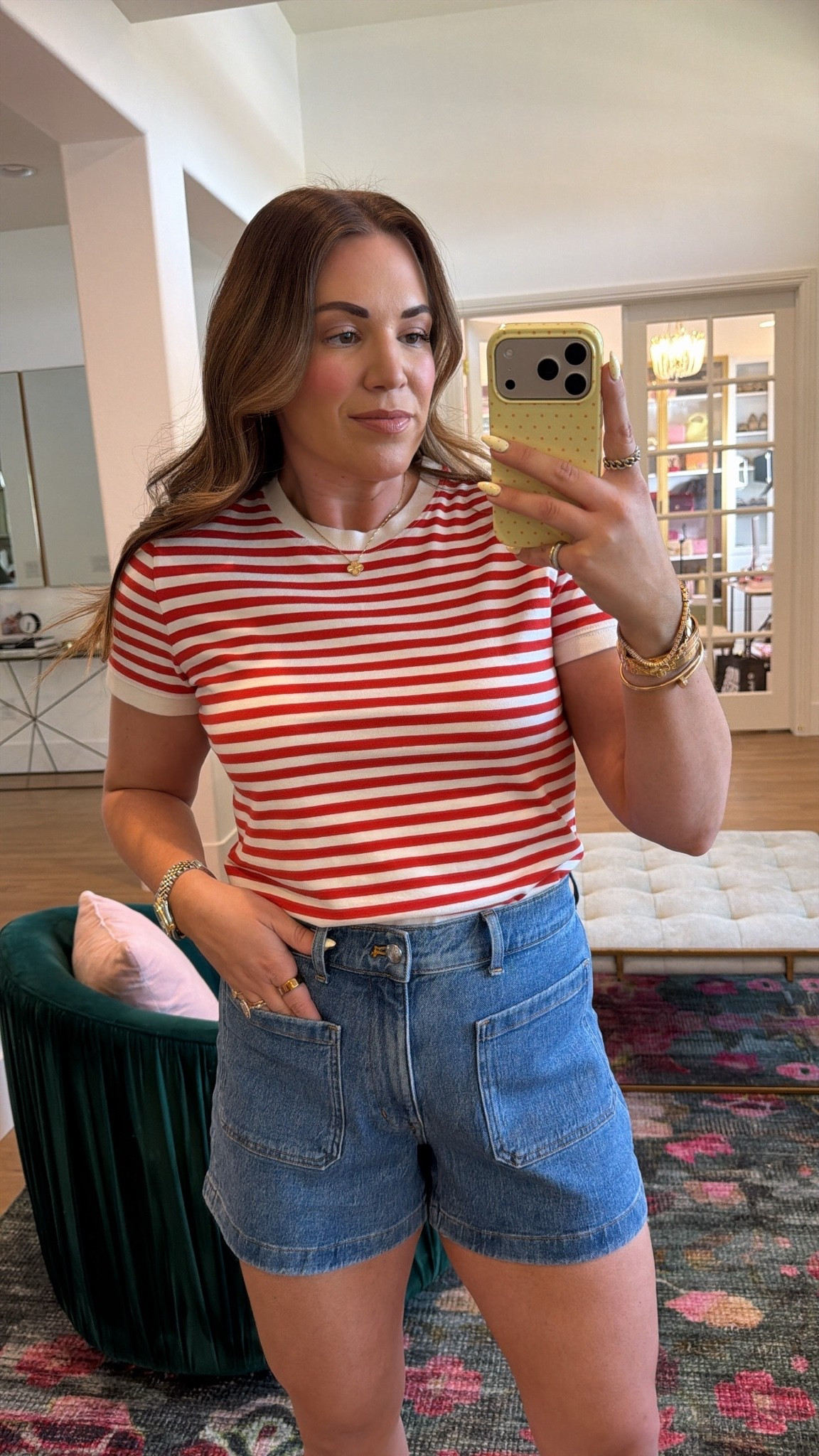 curvy midsize casual summer outfit! wearing size large in red and white striped tee and size 30 in denim shorts. perfect outfit for Memorial Day! use code LTK20 for 20% off

#LTKxMadewell #LTKSeasonal #LTKMidsize