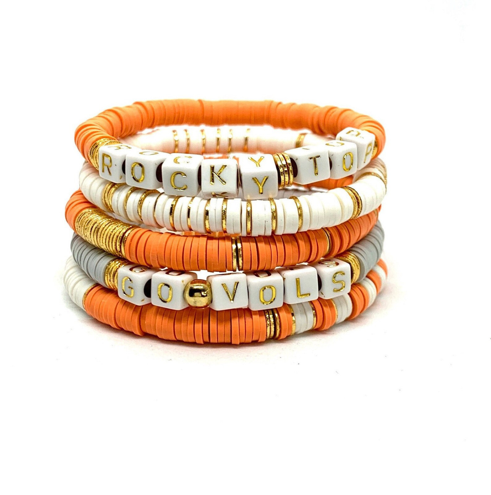 Tennessee Vols Heishi Clay Stack Bracelet With Gold/6mm Stack | Etsy | Etsy (US)