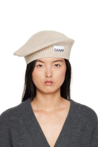 Beige Ribbed Beret | SSENSE