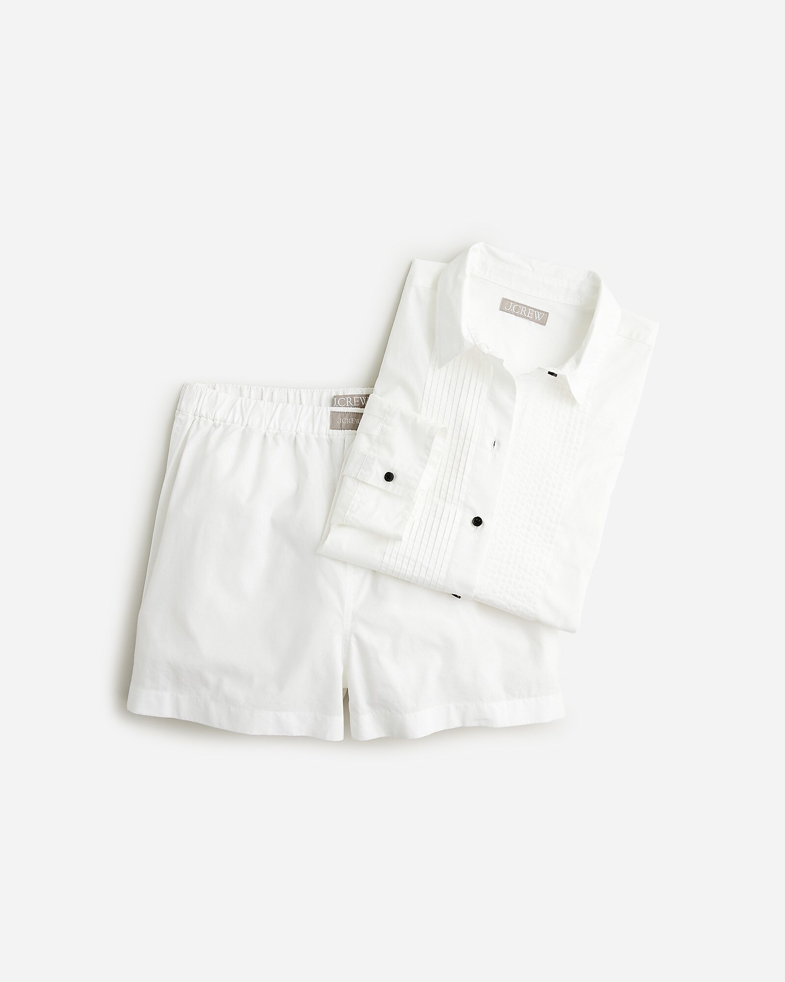 Cropped tuxedo shirt and boxer short pajama set in cotton poplin | J. Crew US