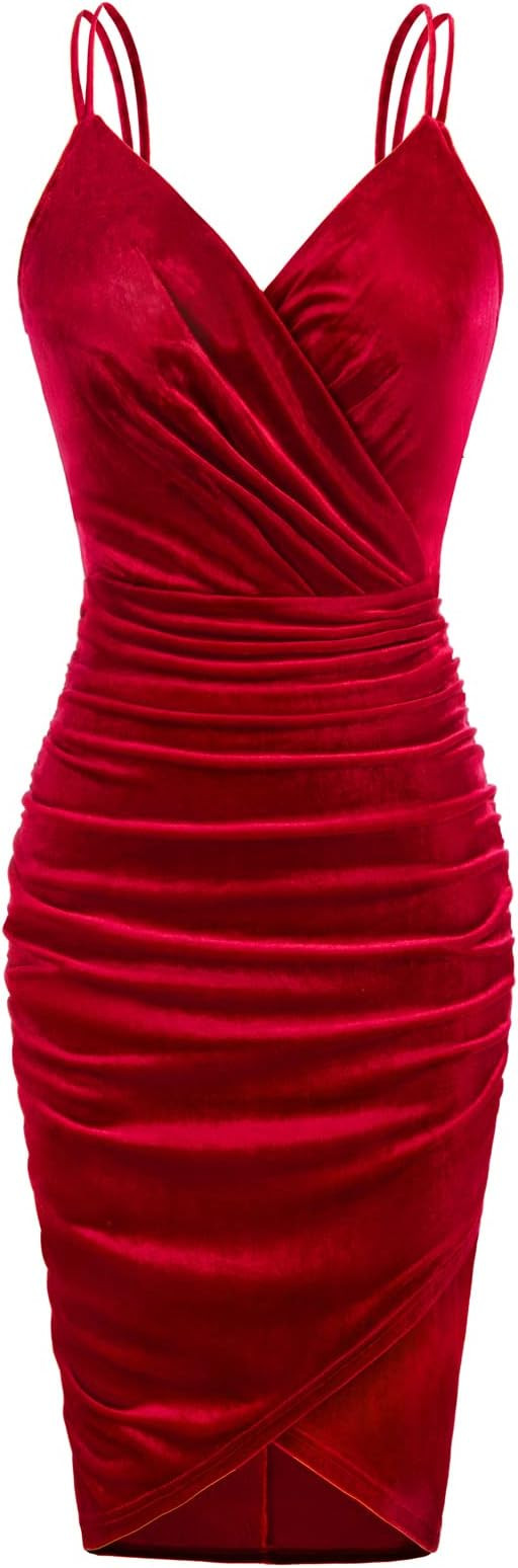 GRACE KARIN Women's Sexy Sequin Sparkly Glitter Ruched Party Club Dress Spaghetti Straps Wrap V-N... | Amazon (US)