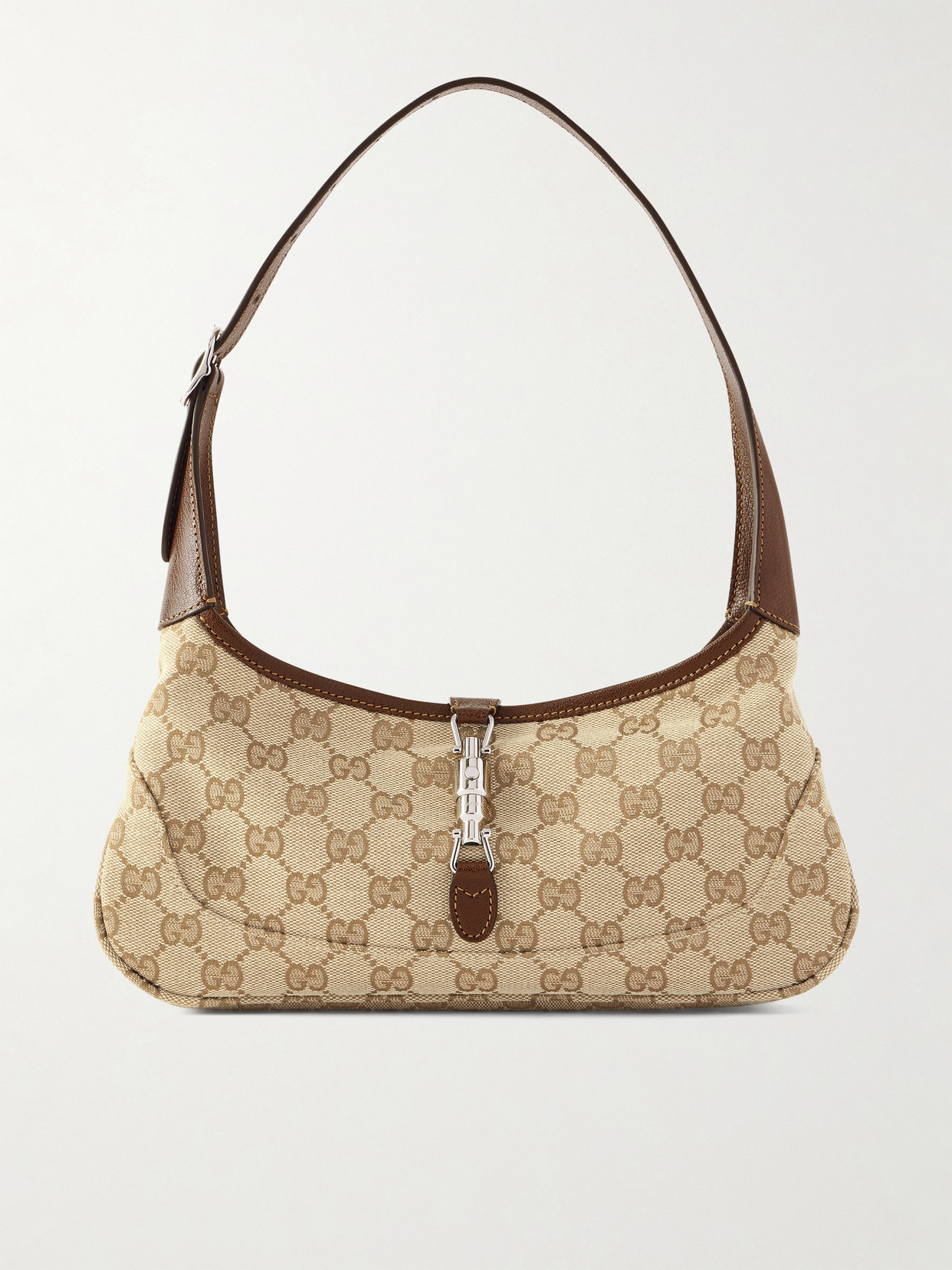 Gucci - Jackie 1961 Slim Small Leather-trimmed Canvas-jacquard Shoulder Bag - Neutrals | NET-A-PORTER (US)
