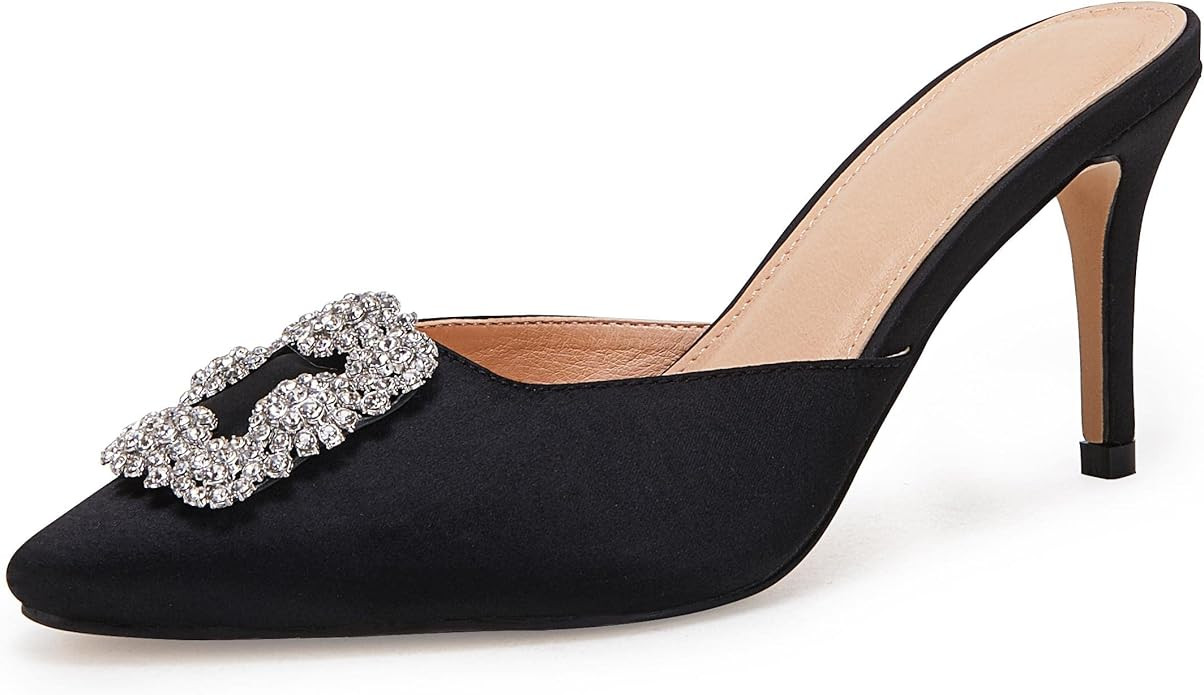 Womens Pointed Toe Mule Sandals with Rhinestone Stiletto High Heel Bridal Evening Party Wedding S... | Amazon (US)