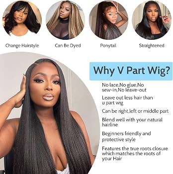 V Part Wig Human Hair Kinky Straight Human Hair Wigs No Leave Out Upgrade U Part Wigs Glueless We... | Amazon (US)