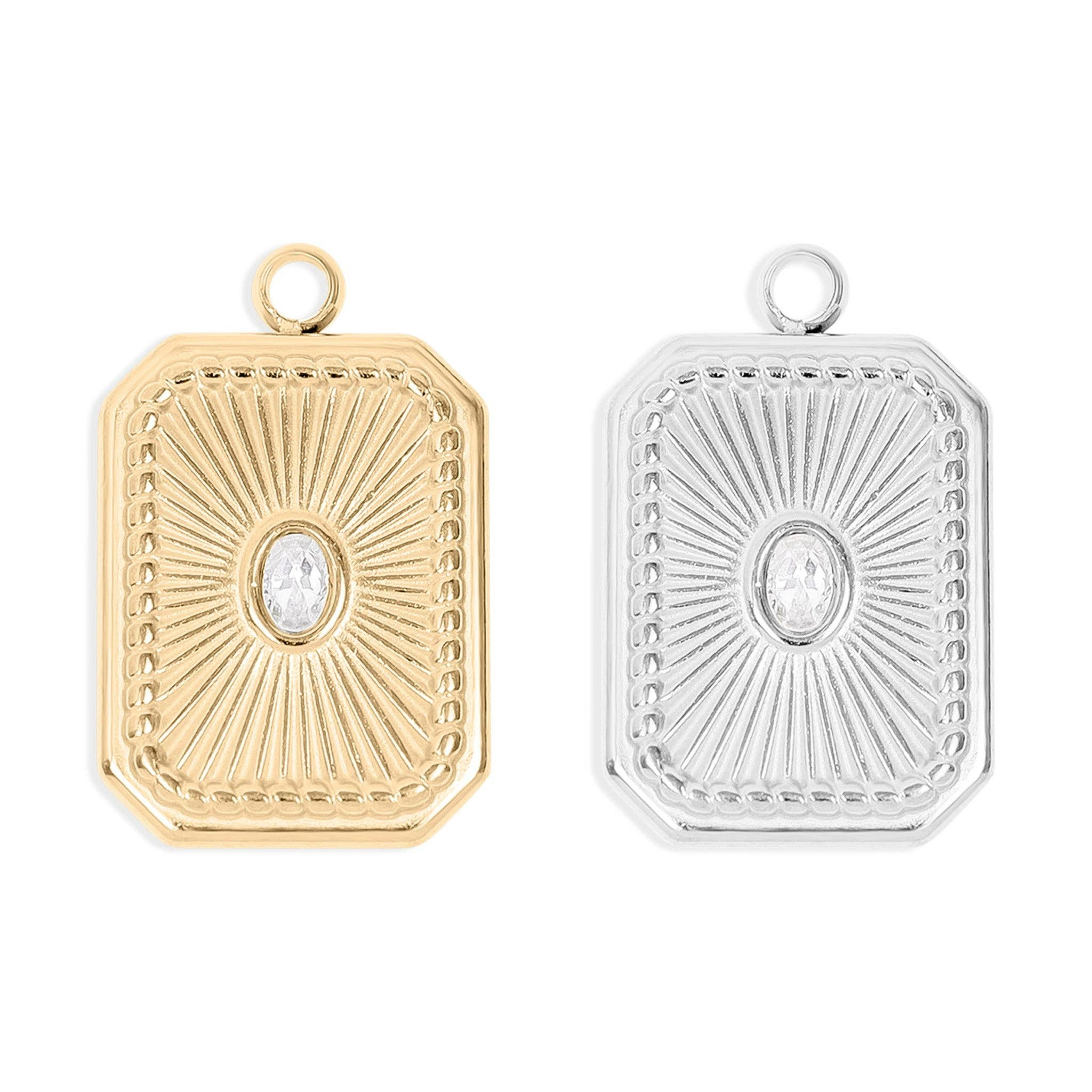 18K Gold PVD Stainless Steel Rectangle Sunburst Crystal Charm | MTT Collective